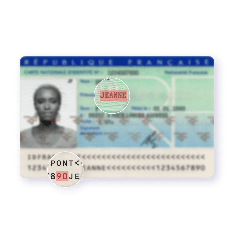 blurry image of drivers license with name highlighted
