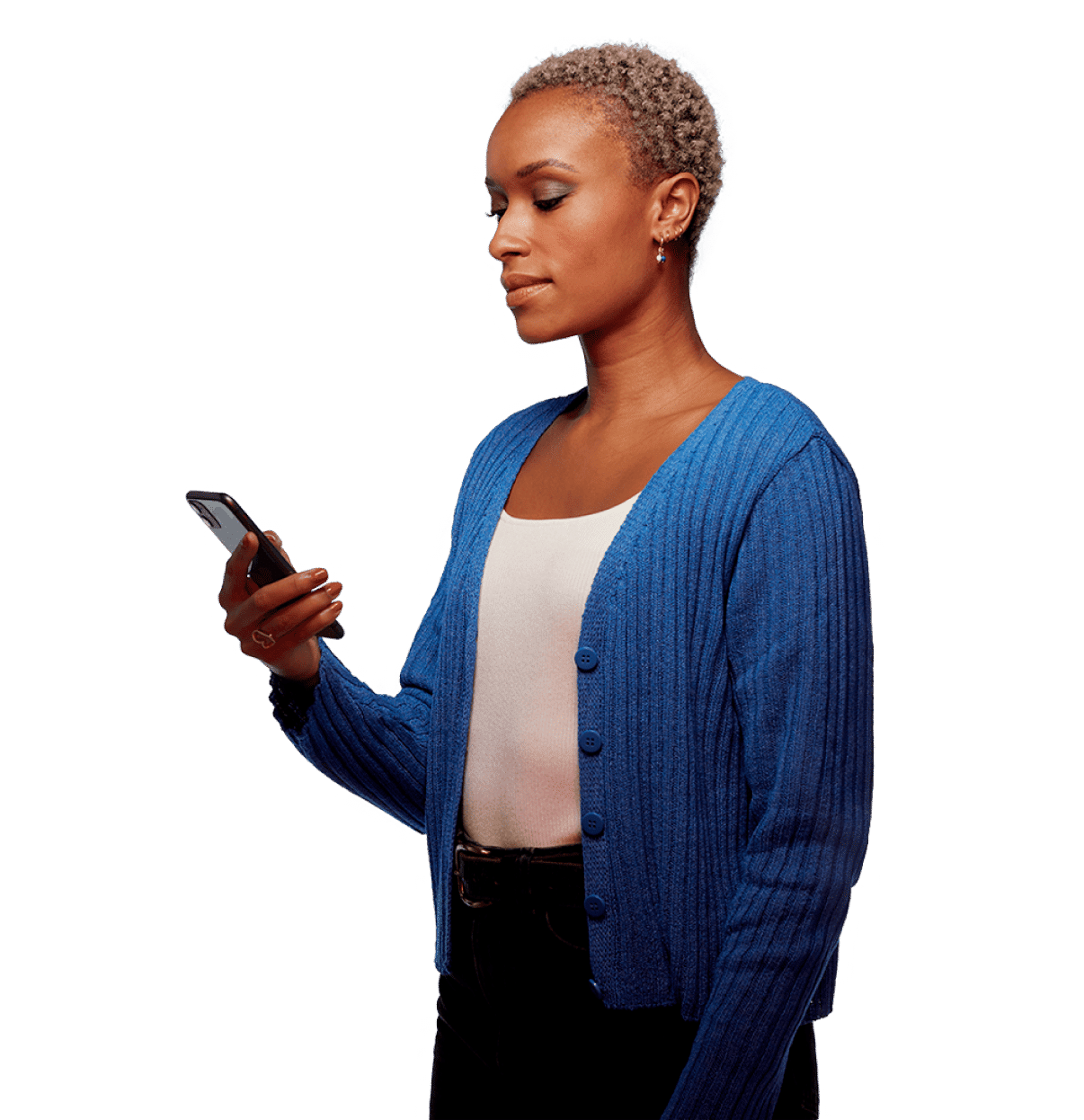 footer image of a woman looking at a phone