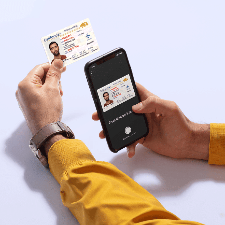 Person taking an image of an ID on a phone